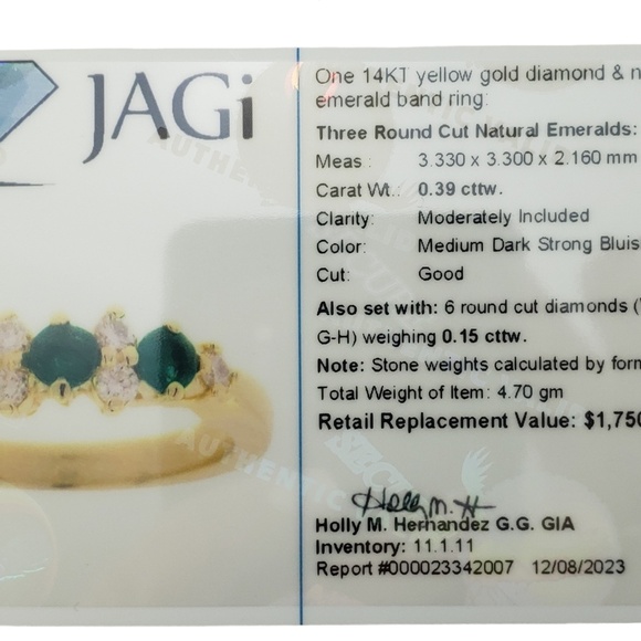 14K Yellow Gold Emerald and Diamond Ring Size 6.5 Lab Certified #16166 - Picture 9 of 9